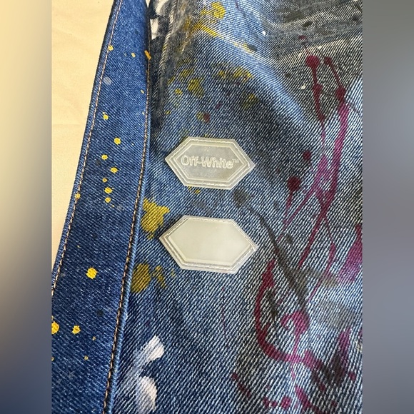 Like new Off-White Slim Low Crotch Vintage Paint Indigo Straight Denim Sz 32 - Picture 2 of 7
